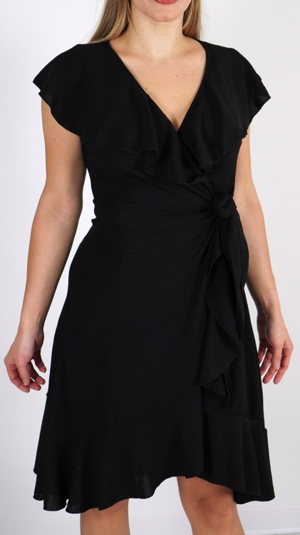 Sukienka Kopertowa z Falbanami Czarna BABINO V5.2.JPG