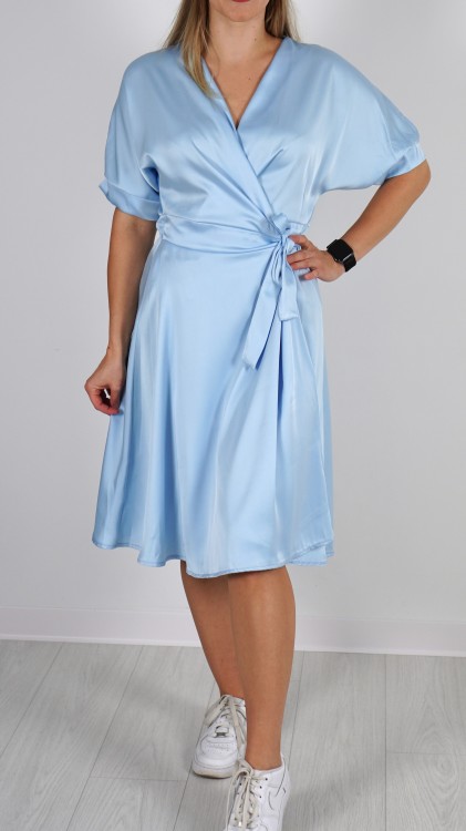 Sukienka Kopertowa Satynowa Błękitna SEKRITA V3.1.JPG