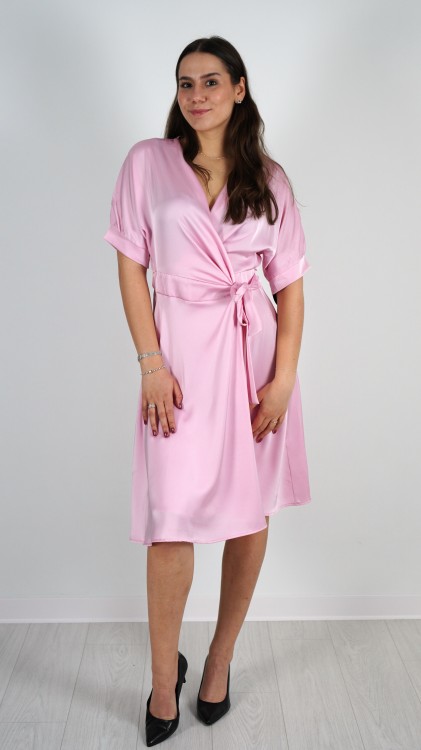 Sukienka Kopertowa Satynowa Różowa SEKRITA V2.1.JPG