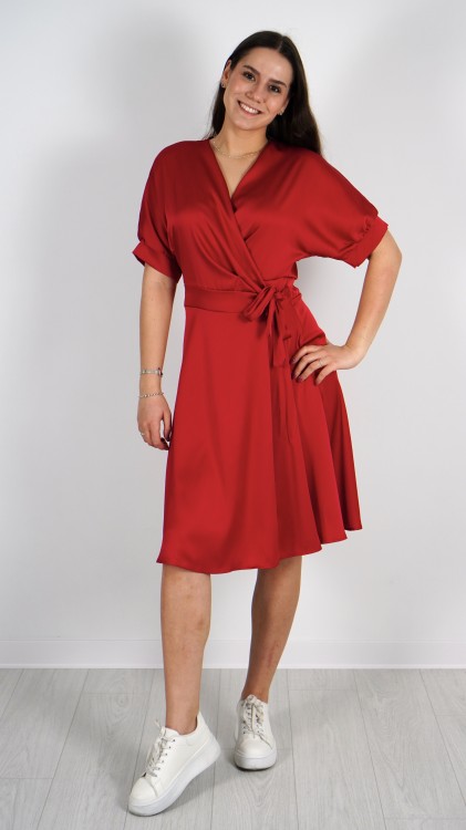 Sukienka Kopertowa Satynowa Czerwona SEKRITA V4.1.JPG