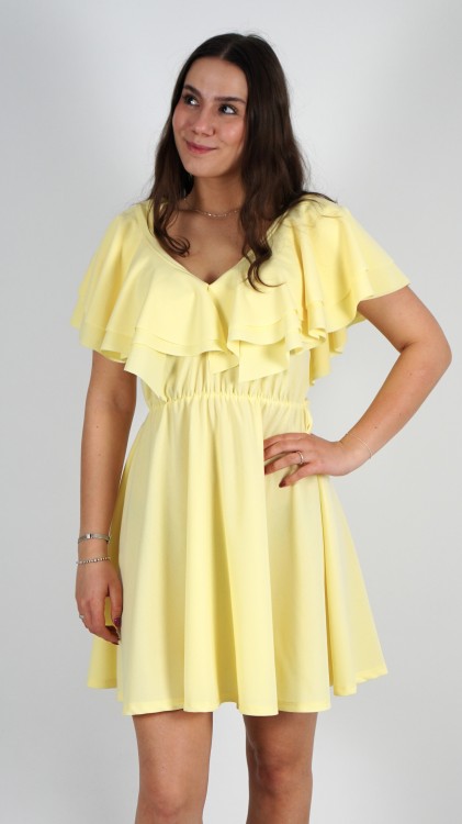 Sukienka Mini z Falbanką Żółta PAWIO V6.2.JPG