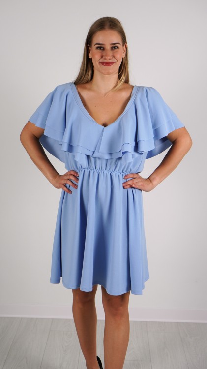 Sukienka Mini z Falbanką Błękitna PAWIO V5.1.JPG