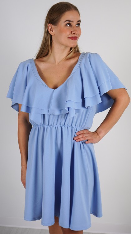 Sukienka Mini z Falbanką Błękitna PAWIO V5.3.JPG