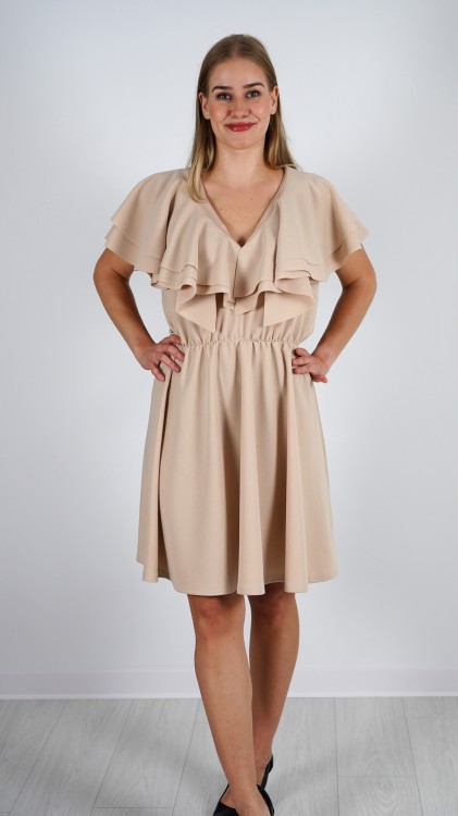 Sukienka Mini z Falbanką Beżowa PAWIO V3.2.JPG