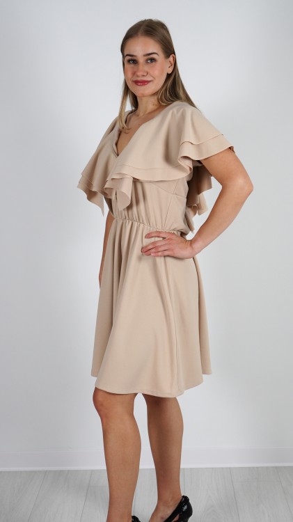 Sukienka Mini z Falbanką Beżowa PAWIO V3.3.JPG