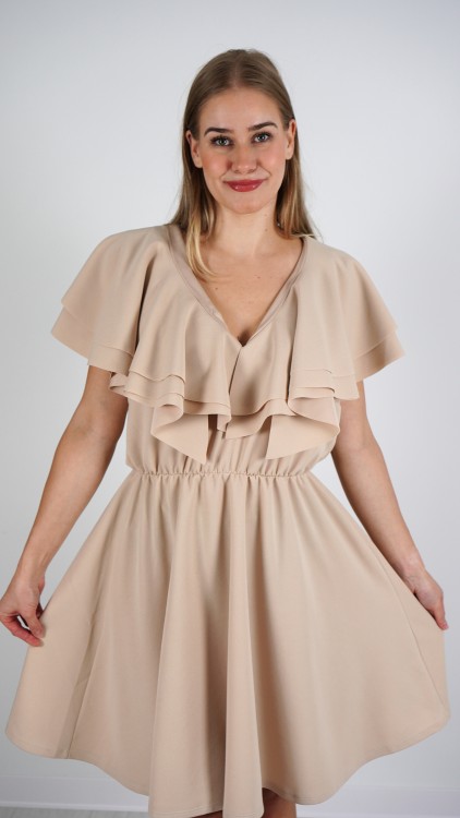 Sukienka Mini z Falbanką Beżowa PAWIO V3.4.JPG