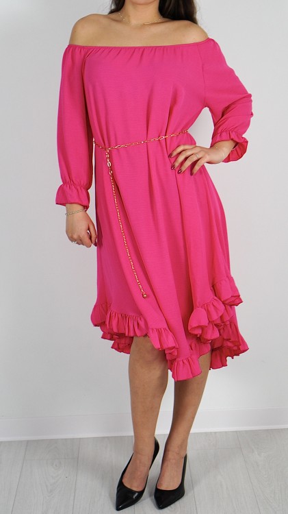 Sukienka Hiszpanka z Paskiem Różowa ELYZO V4.1.JPG