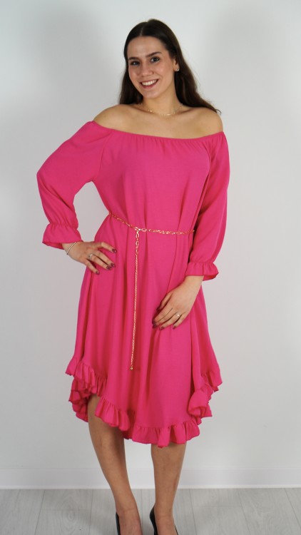 Sukienka Hiszpanka z Paskiem Różowa ELYZO V4.2.JPG