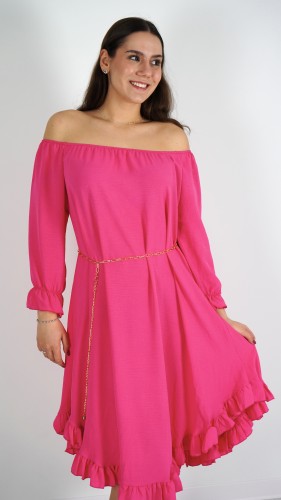 Sukienka Hiszpanka z Paskiem Różowa ELYZO V4.3.JPG