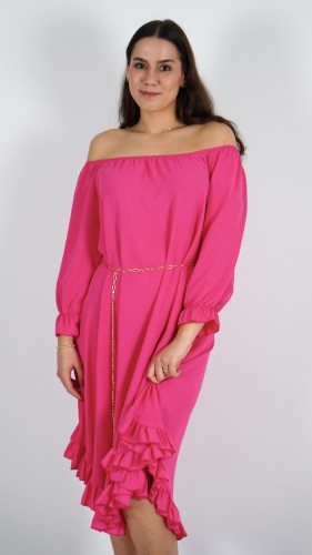 Sukienka Hiszpanka z Paskiem Różowa ELYZO V4.4.JPG