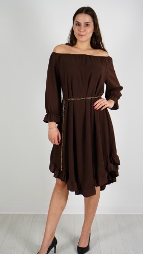 Sukienka Hiszpanka z Paskiem Brązowa ELYZO V2.1.JPG