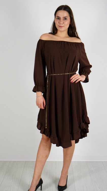 Sukienka Hiszpanka z Paskiem Brązowa ELYZO V2.1.JPG