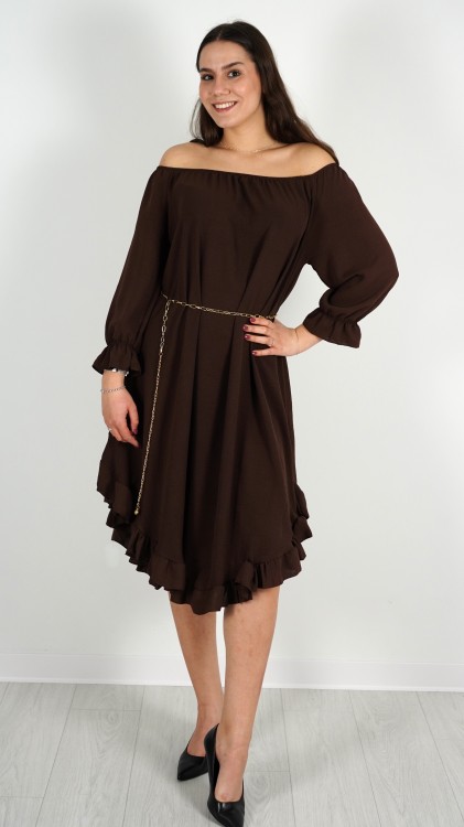 Sukienka Hiszpanka z Paskiem Brązowa ELYZO V2.2.JPG