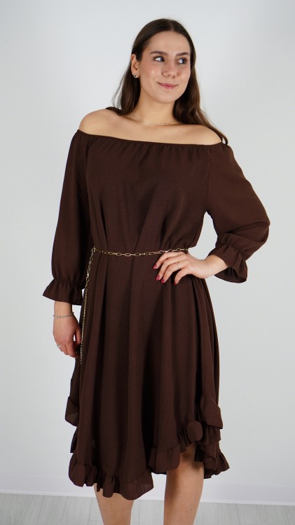 Sukienka Hiszpanka z Paskiem Brązowa ELYZO V2.3.JPG