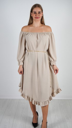 Sukienka Hiszpanka z Paskiem Beżowa ELYZO V7.1.JPG