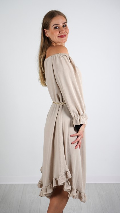 Sukienka Hiszpanka z Paskiem Beżowa ELYZO V7.2.JPG