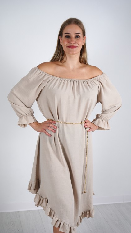 Sukienka Hiszpanka z Paskiem Beżowa ELYZO V7.3.JPG
