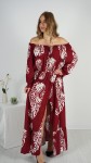 Długa Sukienka Hiszpanka z Rozcięciem RITA Czerwona Wzorzysta