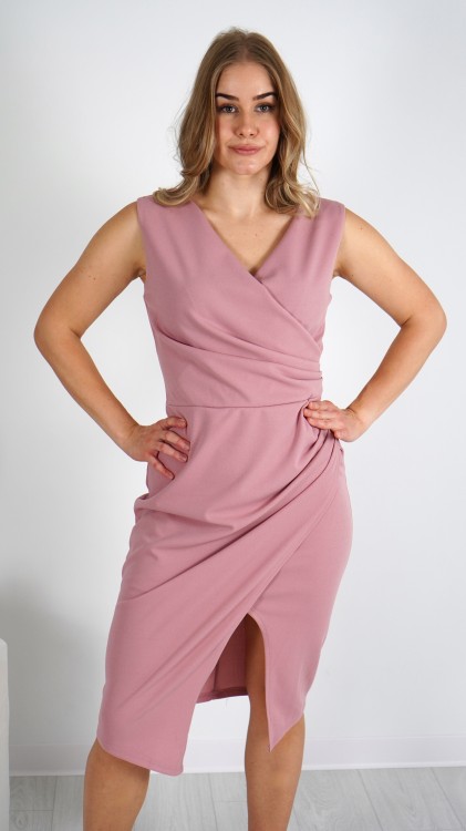 Sukienka Damska Pudrowy Róż Kopertowa IDEALE V17.2.JPG