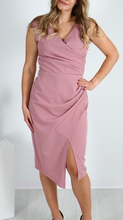 Sukienka Damska Pudrowy Róż Kopertowa IDEALE V17.4.JPG