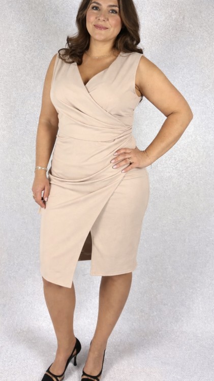 Sukienka Damska Beżowa Kopertowa IDEALE V7.10.jpeg