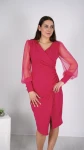 Sukienka Kopertowa z Przezroczystymi Rękawami Różowa VELIA  