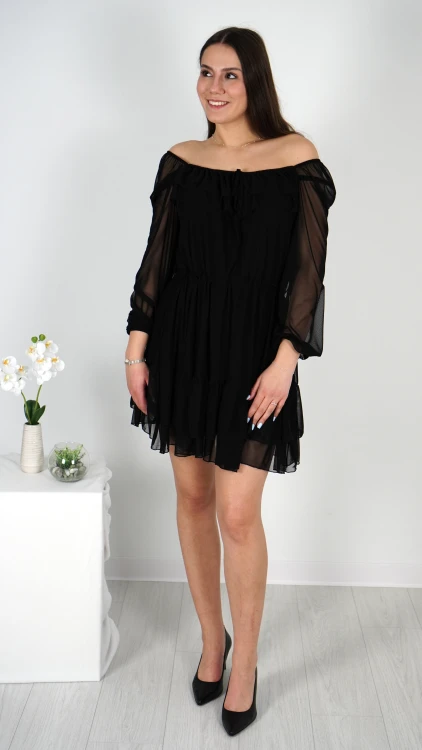 Sukienka Hiszpanka Krótka z Falbanką Czarna CATLINA V5.1.JPG