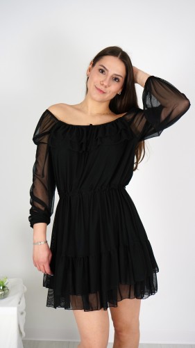 Sukienka Hiszpanka Krótka z Falbanką Czarna CATLINA V5.2.JPG