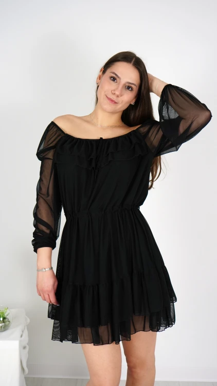 Sukienka Hiszpanka Krótka z Falbanką Czarna CATLINA V5.2.JPG