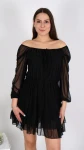 Sukienka Hiszpanka Czarna Krótka z Falbanką CATLINA  Rękawy z Siateczki 