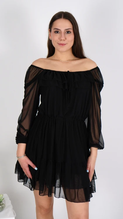 Sukienka Hiszpanka Krótka z Falbanką Czarna CATLINA V5.3.JPG