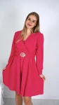 Sukienka Kopertowa Krótka Różowa BRENDIO z Ozdobnym Paskiem 