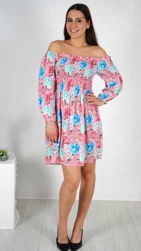 Sukienka Hiszpanka Różowa w Kwiaty MILVENI V1.1.JPG
