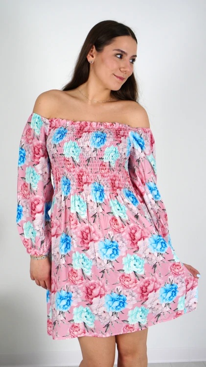 Sukienka Hiszpanka Różowa w Kwiaty MILVENI V1.2.JPG