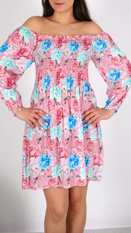 Sukienka Hiszpanka Różowa w Kwiaty MILVENI V1.4.JPG