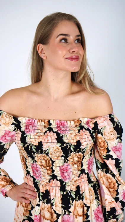 Sukienka Hiszpanka Czarna w Kwiaty MILVENI V2.3.JPG