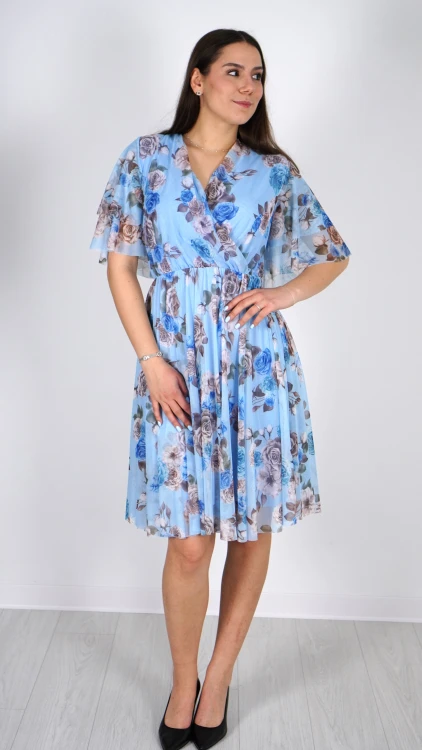 Sukienka Kopertowa Siateczkowa Błękitna w Kwiaty BRUSI V1.1.JPG