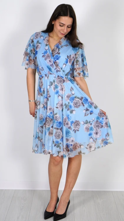 Sukienka Kopertowa Siateczkowa Błękitna w Kwiaty BRUSI V1.2.JPG