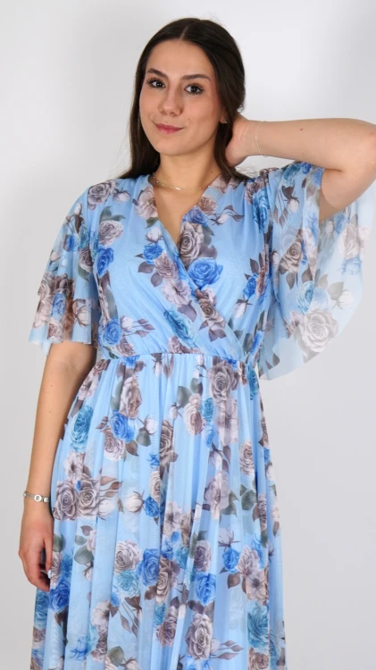 Sukienka Kopertowa Siateczkowa Błękitna w Kwiaty BRUSI V1.4.JPG