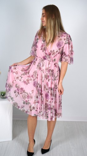 Sukienka Kopertowa Siateczkowa Różowa w Kwiaty BRUSI V2.2.JPG