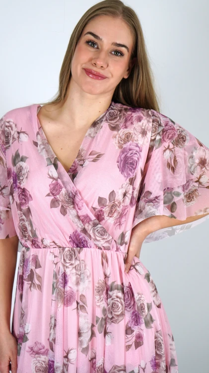 Sukienka Kopertowa Siateczkowa Różowa w Kwiaty BRUSI V2.4.JPG