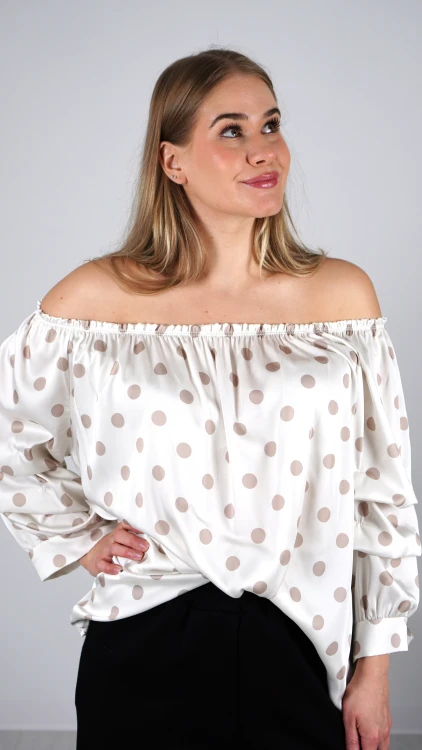 Bluzka Hiszpanka Biała w Kropki Satynowa OLEVIO V5.3.JPG