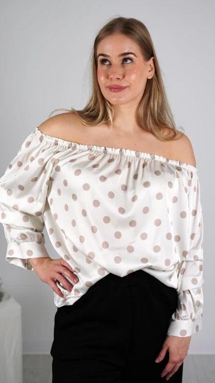 Bluzka Hiszpanka Biała w Kropki Satynowa OLEVIO V5.4.JPG