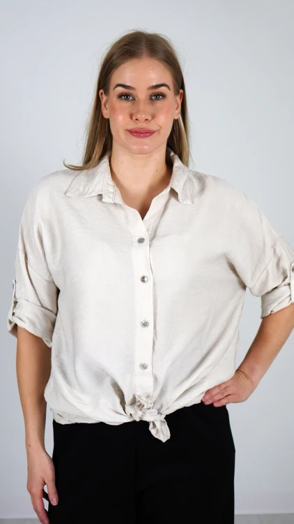 Koszula Damska Wiązana Beżowa POLIA V6.1.JPG