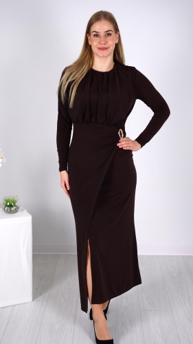 Długa Sukienka Elegancka Brązowa NIKA – zdjęcie 2