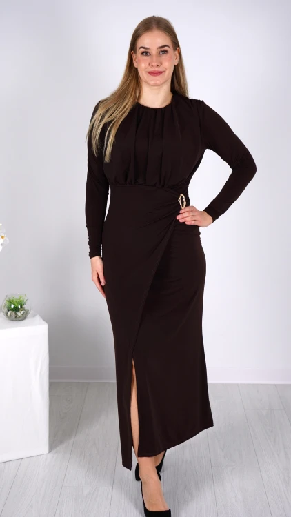 Długa Sukienka Elegancka Brązowa NIKA V2.1.JPG