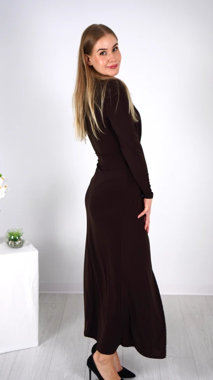 Długa Sukienka Elegancka Brązowa NIKA V2.2.JPG