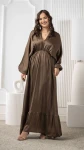Długa Sukienka Satynowa Brązowa JUDIO