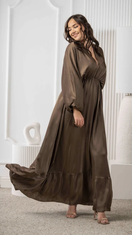 Długa Sukienka Satynowa Brązowa JUDIO V1.4.jpeg