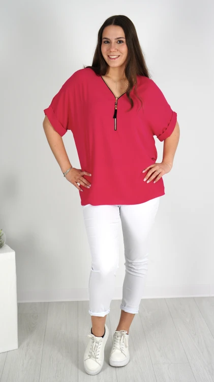 Bluzka Damska Krótki Rękaw Malinowa TREVITA V1.1.JPG